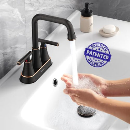Oil Rubbed Bronze 4 inch Centerset Bathroom Faucet for Sink 2 Hole | Bathroom Sink Faucet with Pop-up Drain and Supply Lines, Stainless Steel 2-Handle Centerset Faucet for Vanity RV Restroom - color: Oil Rubbed Bronze