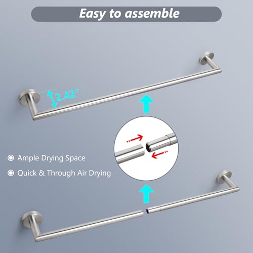 JunSun Towel Bar 30 Inch Bathroom Towel Rack Heavy Duty Bath Towel Holder Modern Towel Rod Brushed Silver Towel Hanger Bathroom Accessories Silver Towel Rail Stainless Steel Single Bar Brushed Nickel - color: Brushed Nickel, size: 30 Inch