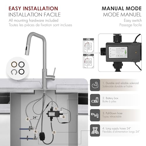 Stylish Touchless Kitchen Faucet with Pull Down Sprayer Single Lever Handle Dual Function Kitchen Sink Faucet with Ceramic Cartridge and Aerator Brushed Stainless Steel Finish, K-150SM - color: Brushed Stainless Steel