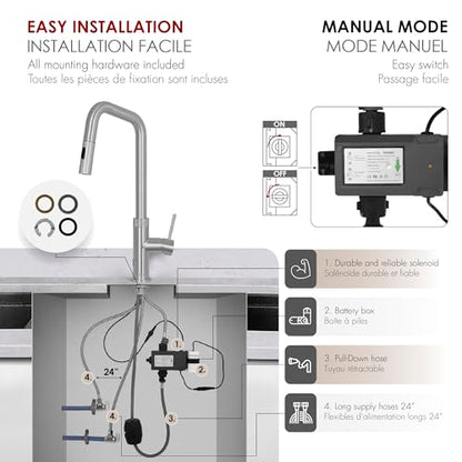 Stylish Touchless Kitchen Faucet with Pull Down Sprayer Single Lever Handle Dual Function Kitchen Sink Faucet with Ceramic Cartridge and Aerator Brushed Stainless Steel Finish, K-150SM - color: Brushed Stainless Steel