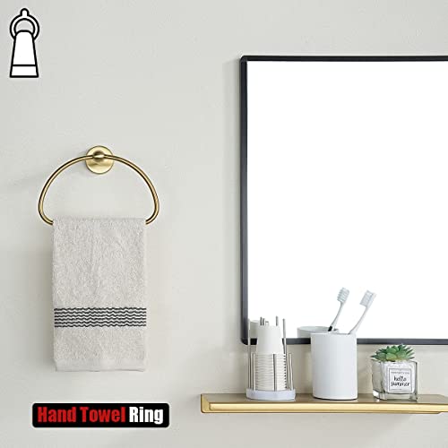 JQK Towel Ring Light Gold, Stainless Steel Half Ring Towel Holder for Bathroom, 7 Inch Brushed Golden Wall Mount, TR160-BG - color: Gold