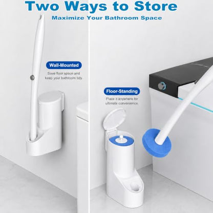 Disposable Toilet Brush and Holder Set with 24 Refills,Toilet Cleaning Wand | Wall Mounted Toilet Bowl Brush with Holder, Disposable Toilet Bowl Cleaner Wand for Bathroom Deep Cleaning and Hygienic