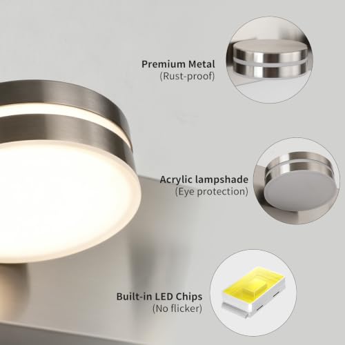 3-Light Bathroom Vanity Light 23.62in Brushed Nickel Vanity Light | 5CCT 18W LED Bathroom Light Fixtures Over Mirror,Dimmable 360°Rotate for Makeup Vanity Table Bathroom Mirror Bedroom - color: Nickel-5CCT-Dimmable