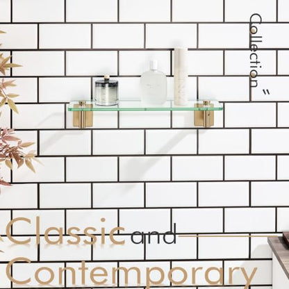 KOKOSIRI Wall Shelves Bathroom Hardware Glass Floating Shelf 16-Inch for Bedroom, Living Room, Kitchen, Hanging Rack Champagne Bronze B1105CPG-L16 - color: Champagne Bronze, size: 16-Inch