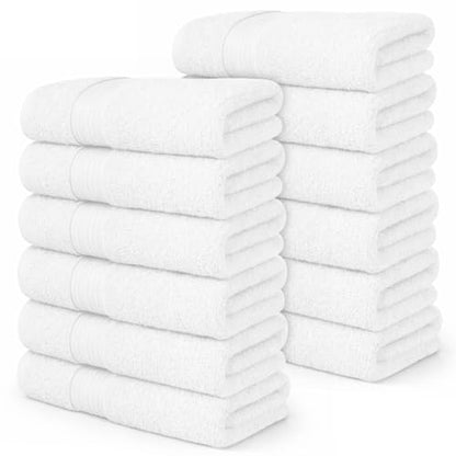 100% Cotton Hand Towels 18x28 Inches, 600 GSM, Soft & Absorbent, Set of 12, White - color: White, size: Hand Towel Set of 12