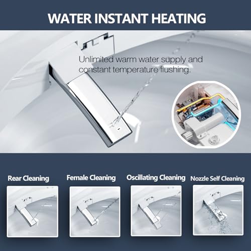 Bidet Toilet Seat with Warm Water Wash, Air Dryer, Heated Seat, Remote Control, LED Display, Self-Cleaning Nozzle, Night Light & Multiple Cleaning Modes (Round)