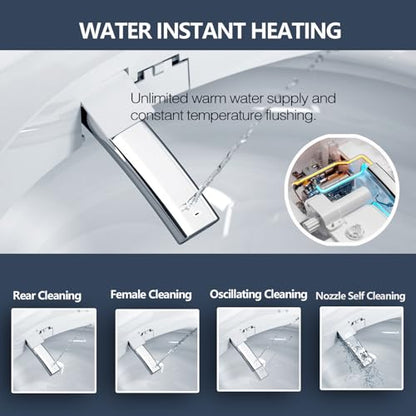 Bidet Toilet Seat with Warm Water Wash, Air Dryer, Heated Seat, Remote Control, LED Display, Self-Cleaning Nozzle, Night Light & Multiple Cleaning Modes (Round)