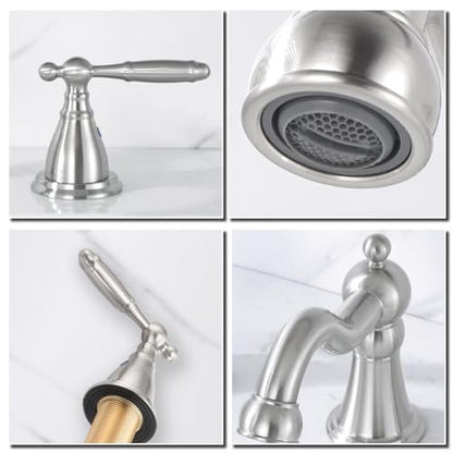 RKF Bathroom Faucets for Sink 3 Brushed Nickel 8 inch Widespread Bathroom Sink Faucet with Drain Double Lever Handle Faucet Bathroom Vanity Faucet Basin Mixer Tap WF013-BN - color: Nickel