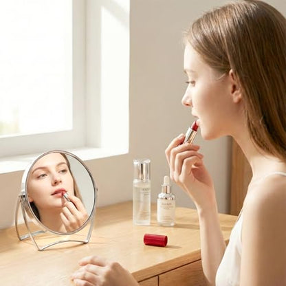2 Pack Two-Sided Makeup Mirror with Handle, 1X and 3X Magnifying Mirror, 360° Swivel Vanity Table Mirror, Portable Bathroom Shaving Mirror for Desk, Travel, Women, 6" Round