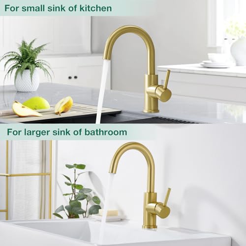 CREA Bar Sink Faucet Single Hole,Brushed Gold Faucets for Large Bathroom Basin/Small Kitchen Sink,Stainless Steel with Deck Plate,Prep Wet Bar Lavatory Vanity Outdoor - color: Gold