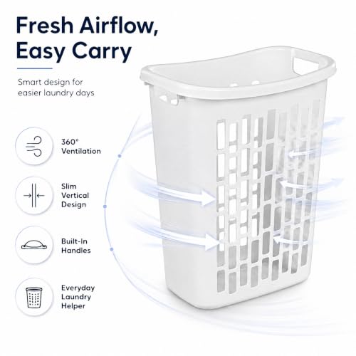 Bushel Laundry Hamper, Slim Rectangular Ventilated Clothes Basket(1Pack) | Space-Saving Design, Ventilation Cutouts, Dual Carry Handles, Moisture-Resistant, Dorm & Bathroom Use