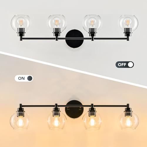 VONLUCE 4 Light Bathroom Vanity Light Fixtures, Black Finish | Globe Glass Shades, E26 Sockets, Easy to install, Vanity Lights for Bedroom Hallway Living Room - color: Black, size: 4-Light