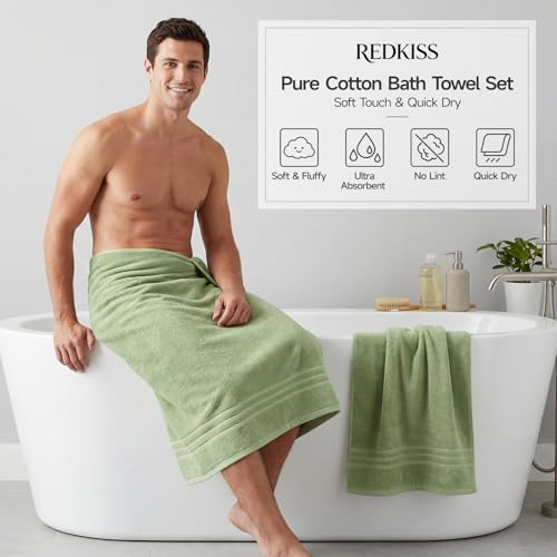 REDKISS Sage Towels Set 6 Piece Cotton Towel Sets with 2 Bath Towels, 2 Hand, 2 Washcloths, 650GSM Hotel Quality, Soft, Highly Absorbent Towels for Bathroom Gym, Ideal Everyday Use - color: Sage Green