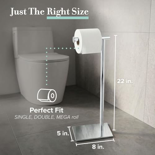 Gatco 1431C Modern Rectangle Base Freestanding Toilet Paper Holder, 21.25" Chrome with Weighted Base - color: Chrome, 21.25"h