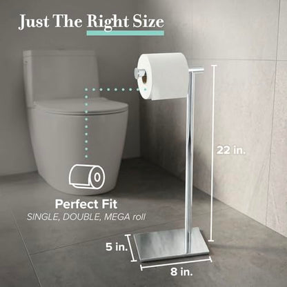 Gatco 1431C Modern Rectangle Base Freestanding Toilet Paper Holder, 21.25" Chrome with Weighted Base - color: Chrome, 21.25"h