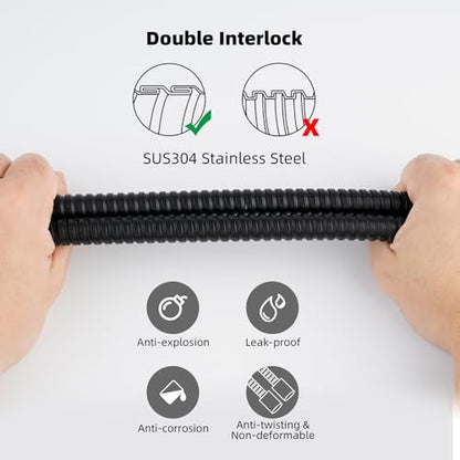 Hibbent All Metal Shower Hose, 90 Inch Stainless Steel Extra Long Shower Hose Replacement, Anti-Twist Flexible Bathroom Handheld Shower Head Hose Extension with Brass Insert & Nut, Matte Black - color: Matte Black, size: 90 Inch