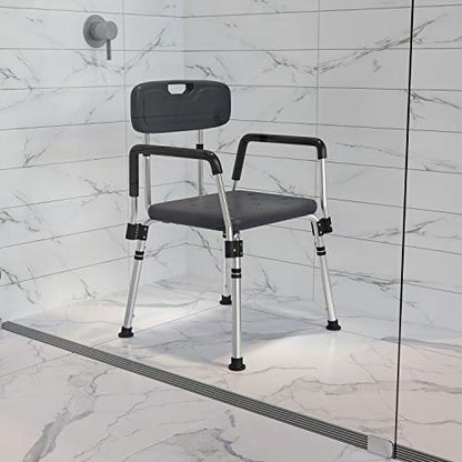 Flash Furniture HERCULES Series 300 Lb. Capacity Adjustable Gray Bath & Shower Chair with Quick Release Back & Arms - color: Grey