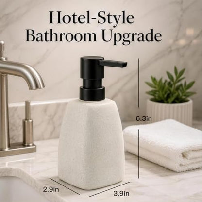 Stone Soap Dispenser, Matte Speckled Off White Ceramic Soap Dispenser with Black Pump, Modern Countertop Liquid Hand Soap Bottle for Bathroom Kitchen Decor