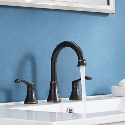 Oil Rubbed Bronze Bathroom Faucet, 2 Handle 3 Hole 8 Inch Widespread Bathroom Faucet, 360°Swivel High-Arc Spout, Stainless Steel Faucet for Bathroom/Vanity/Lavatory, VAL052HZST - color: Oil Rubbed Bronze