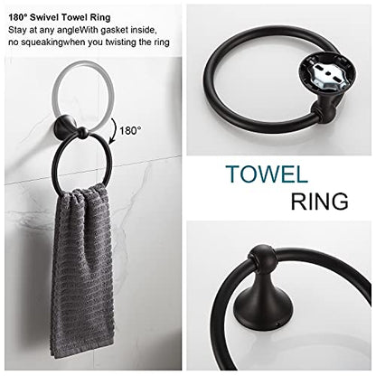 BGL Bathroom Accessory Set, Matte Black Adjustable Expandable Towel Bar 4-Piece Bathroom Hardware Set Wall Mounted Robe Hook Toilet Paper Holder Towel Ring Towel Bar - color: Matte Black