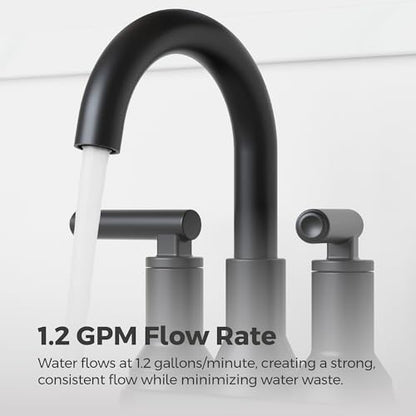 Pfister Capistrano 4 in Centerset 3-Hole Matte Black Bathroom Sink Faucet with 2-Handle Push & Seal Drain Technology WaterSense NSF Certified Vanity Faucet LF048CSOSDB - color: Spot Defense Matte Black, size: 1 Pack