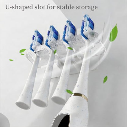 Adhesive Toothbrush Holders 2 Pack,4 Slots for Family, Clear | No Drill Wall Mounted, Holds 4 Replacement Heads or Toothbrushes, Quick Dry, Countertop Saver, For Bathroom & RV