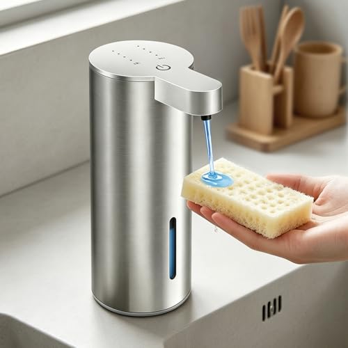 Touchless Automatic Liquid Soap Dispenser, Stainless Steel, Rechargeable | 4 Levels Adjustable, No Clog,13.5oz Capacity,IPX5 Waterproof, Wall Mount, For Hand & Dish Soap, Bathroom Kitchen Hotel Use - color: Stainless Steel