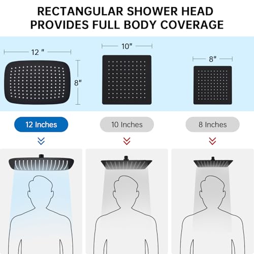 G-Promise 12 Inch All Metal Rain Shower Head with Handheld (Matte Black) | Suits Every Height, Pause Mode Diverter, Massage Mode Handheld, Full Body Coverage, Easy to Install, Modern Bath Upgrade - color: Matte Black, size: 12 Inch