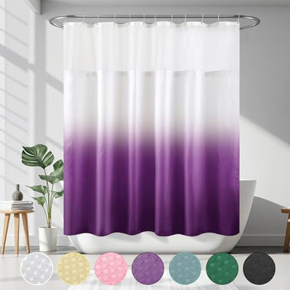 YI & ZE Purple Waffle Weave Shower Curtain with Snap-in Liner, 72W x 72L | Slub Textured Heavy Fabric, Waterproof & Washable, Equipped with 12 Metal Hooks - color: Waffle Purple, size: 72"W x 72"L (Pack of 1)