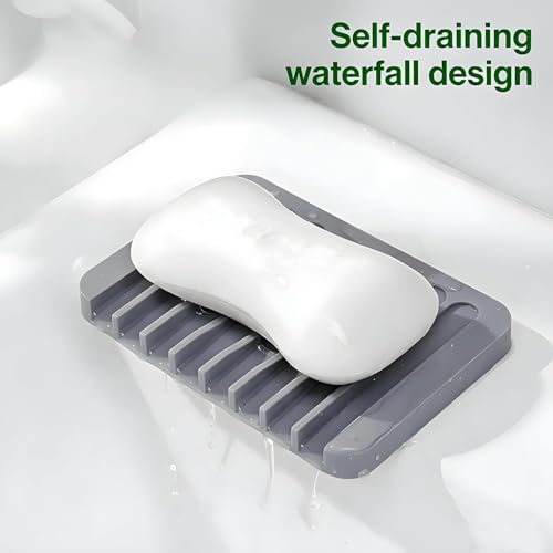 4PCS Self Draining Soap Holder Rack, Advanced Silicone Soap Dish Tray, Waterfall Drain, Suitable for Bathrooms, Kitchens, and Bathtubs, Extending Soap Life, Keeping Soap Bars Dry and Easy to Clean
