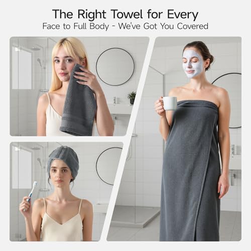 REDKISS 6 Piece Towel Set for Bathroom, 100% Cotton Hotel Collection, Soft Absorbent Quick-Dry, 700 GSM, Gray - color: Gray