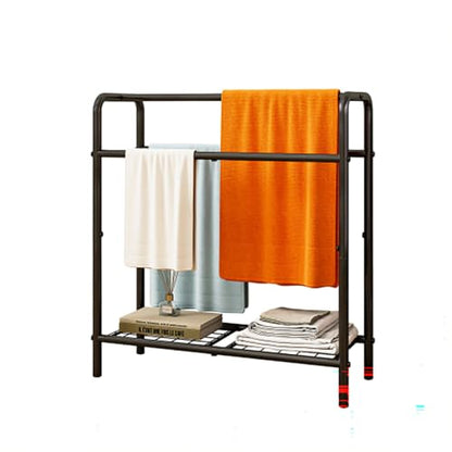 Freestanding Towel Rack, 3 Tier Metal Towel Holder with Storage Shelf, Standing Bathroom Towel Rack for Large Bath Towels, Blanket Rack Organizer for Bedroom, Poolside,Black