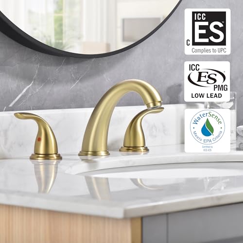 sumerain 8 Inch Widespread Bathroom Faucet 3 Hole 2 Handle Bath Faucet Brushed Gold - color: Brushed Gold