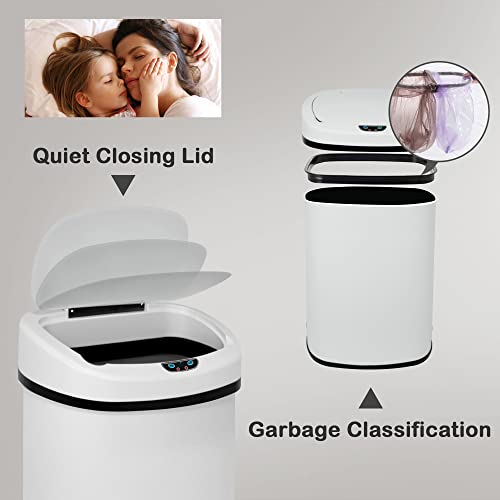 Kitchen Trash Can, 13 Gallon Automatic Can with Lid and Motion Sensor Office Bedroom Bathroom Living Room, Touchless Metal Lid, WHITE, 17.3 x 13 x 23.6 - color: WHITE
