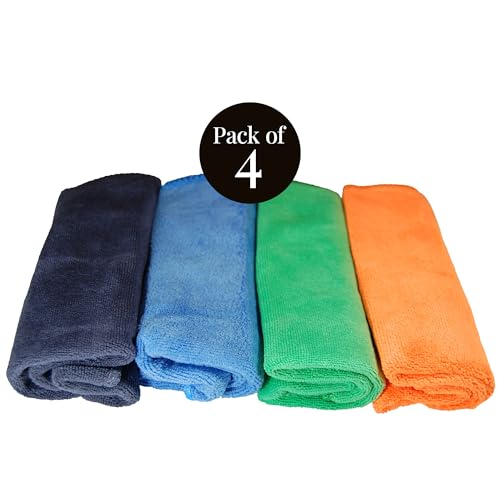 EcoSol Designs - Microfiber Towels, Cleaning & Drying Must-Have, Soft, Thick Dry/Wipe for Personal/Home/Office/Car Use, 4 12x12 Microfiber Towels with Hanging Loops in Orange, Blue, Green and Grey - color: Orange, Green, Blue, Grey