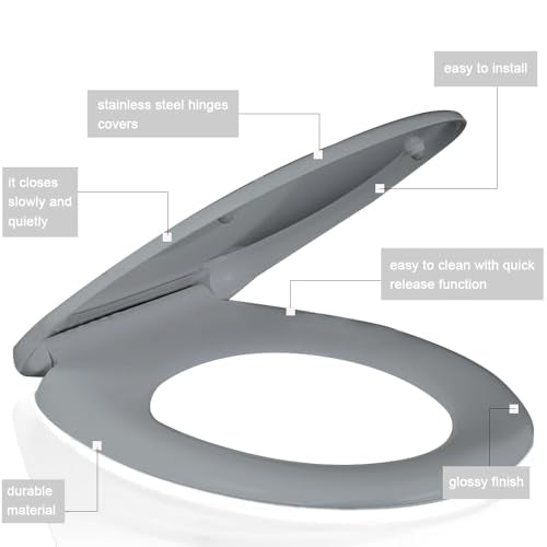 Ram® Grey Quick Release Soft Close Toilet Seat with Hinges Bathroom Bowl Seating ABS Toilet Seat