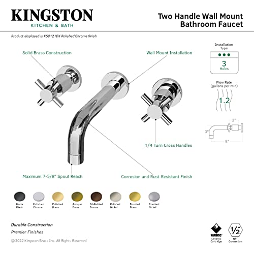 Kingston KS8127DX Wall Mount Bathroom Faucet, Brushed Brass