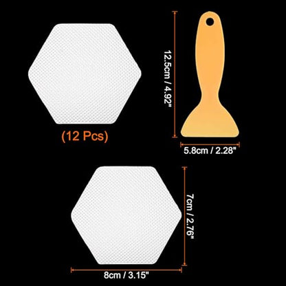 HARFINGTON 12pcs Non-Slip Bathtub Stickers Set 3.15" Hexagon Shower Floor Sticker PEVA Anti-Slip Adhesive Appliques with Scraper for Bathroom Kitchen Treads Stairs Swimming Pool, White - color: White