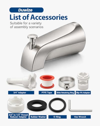 Universal Bathtub Faucet with Diverter, Tub Spout Replacement Fits 1/2" Slip-on Copper Pipe and 1/2" & 3/4" IPS Threaded, Bathroom Tub Faucet Set with Adapters and Hex Wrench (Brushed Nickel) - color: Brushed Nickel