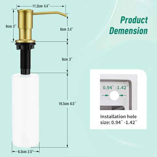 CREA Brushed Gold Kitchen Soap Dispenser Countertop Soap Dispenser for Kitchen Sink, Built in Sink Soap Dispenser for Bathroom with 39" Tube Large Capacity 17 OZ Bottle - color: Gold, style: Circular