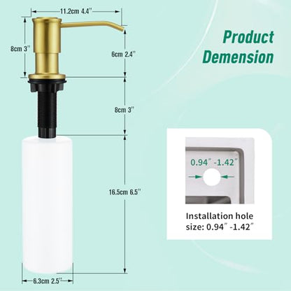 CREA Brushed Gold Kitchen Soap Dispenser Countertop Soap Dispenser for Kitchen Sink, Built in Sink Soap Dispenser for Bathroom with 39" Tube Large Capacity 17 OZ Bottle - color: Gold, style: Circular