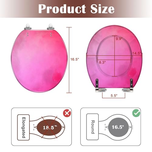 Round Toilet Seat A soft textured rose pink Resin Toilet Seat Slow Quiet Close with Quick-Release Hinges Toilet Seat with Cover Easy to Clean Install - color: Multi9, size: 16.5"x14.5"