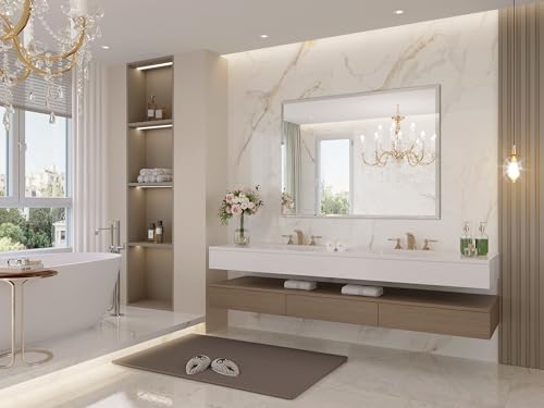Frameless Bathroom Mirror, 55"x36" Beveled Bathroom Vanity Mirror | 15mm beveled edge, frameless, 5mm HD glass, anti-rust, french cleat, horizontally or vertically, for bathroom/bedroom - size: 55"L x 36"W