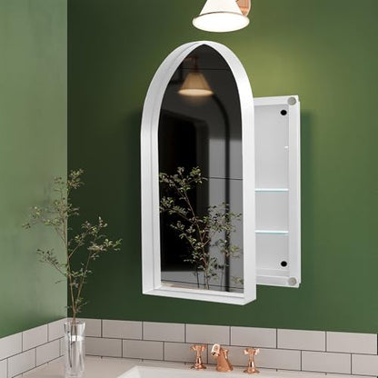 Arched Medicine Cabinet, Recessed Medicine Cabinet Surface Mount Medicine Cabinet with Mirror and Adjustable Shelves Medicine Cabinet Wall Mounted Bathroom Mirror Cabinet, 24x36 Inch (White) - color: White