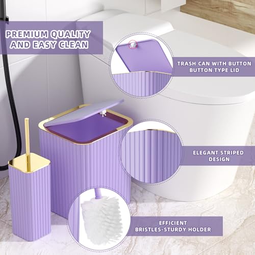 XLHOMO Bathroom Set - 26PC Bathroom Set with Shower Curtain and Rugs, Bathroom Accessory Set, Purple Bathroom Accessories Set, Trash Can & Soap Dispenser - style: Purple&Gold