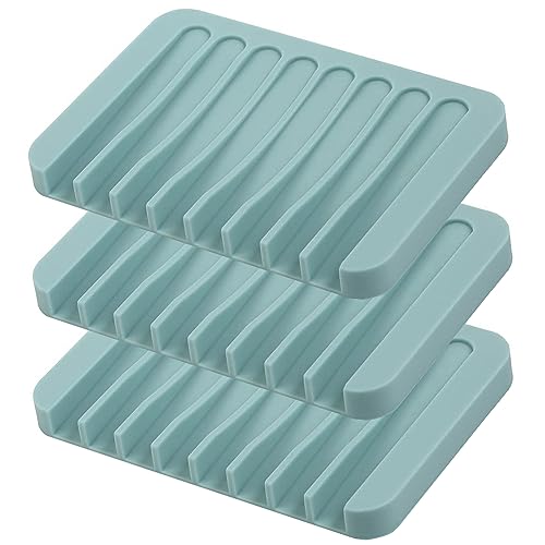 Self Draining Soap Dishes, 3 Pcs Silicone Soap Saver, Waterfall Drainer Soap Holder for Bathroom, Extend Soap Life, Keep Soap Bars Dry Clean & Easy Cleaning (Teal) - color: Teal