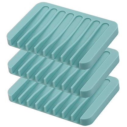 Self Draining Soap Dishes, 3 Pcs Silicone Soap Saver, Waterfall Drainer Soap Holder for Bathroom, Extend Soap Life, Keep Soap Bars Dry Clean & Easy Cleaning (Teal) - color: Teal