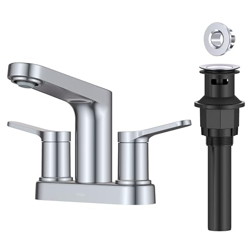 KRAUS Indy Centerset Bathroom Faucet in Chrome with 2 Handles, Pop Up Drain and Supply Lines, FUS14102CH - color: Chrome, style: Centerset