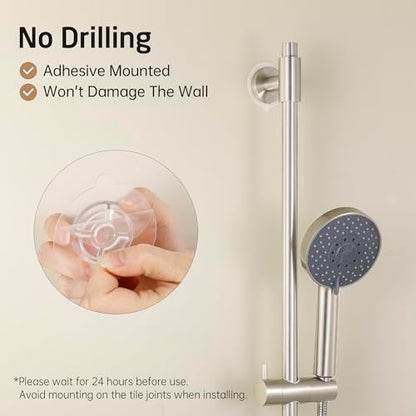KES No Drill 30-Inch Shower Slide Bar with Adjustable Handheld Shower Head Holder, Self Adhesive, Universal Fit, SUS304 Brushed Stainless Steel Drill-Free for Bathroom, F209S78DF-BS - color: Brushed Finish, style: 30.7-Inch+Self-adhesive Mounted