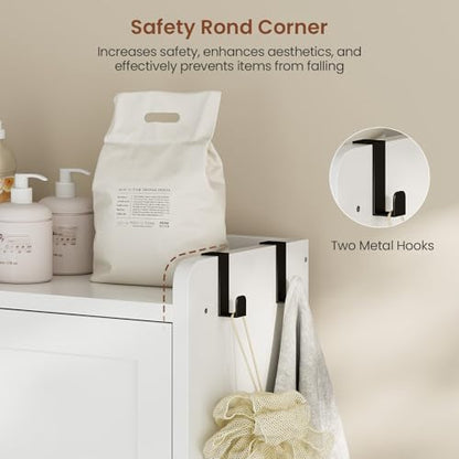 Over The Toilet Storage Cabinet with Rolling Storage Cart, Bathroom Organizers and Storage with Adjustable Shelf & Hooks, Above Toilet Rack for Bathroom, Restroom, Laundry, Save Space, White